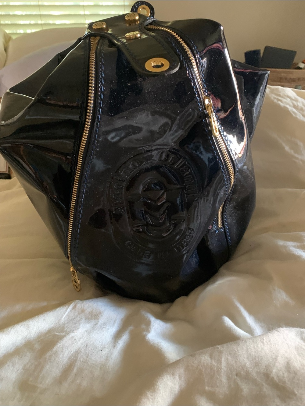 Marino Orlandi Black Patent Leather Backpack